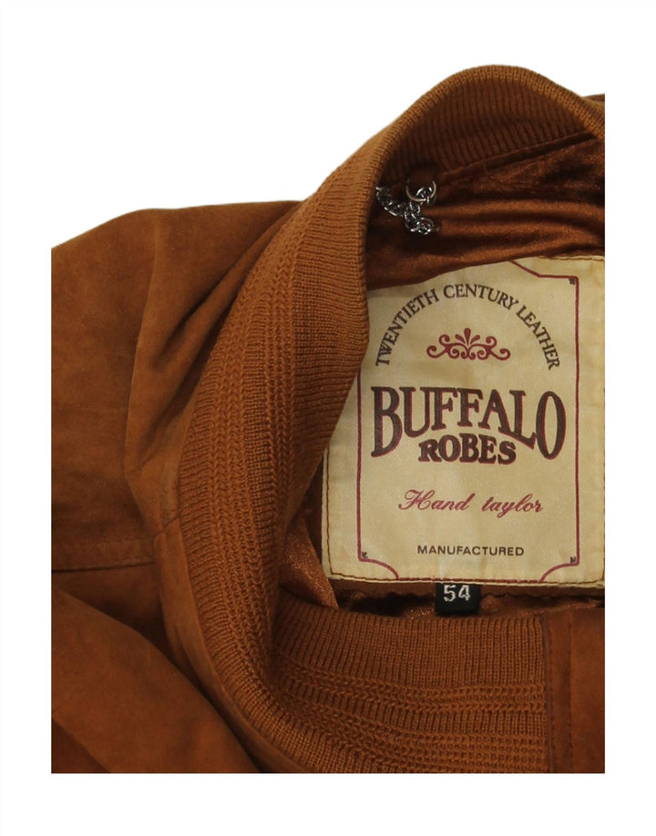 Vintage Mens Suede Bomber Jacket IT 54 2XL Brown Leather