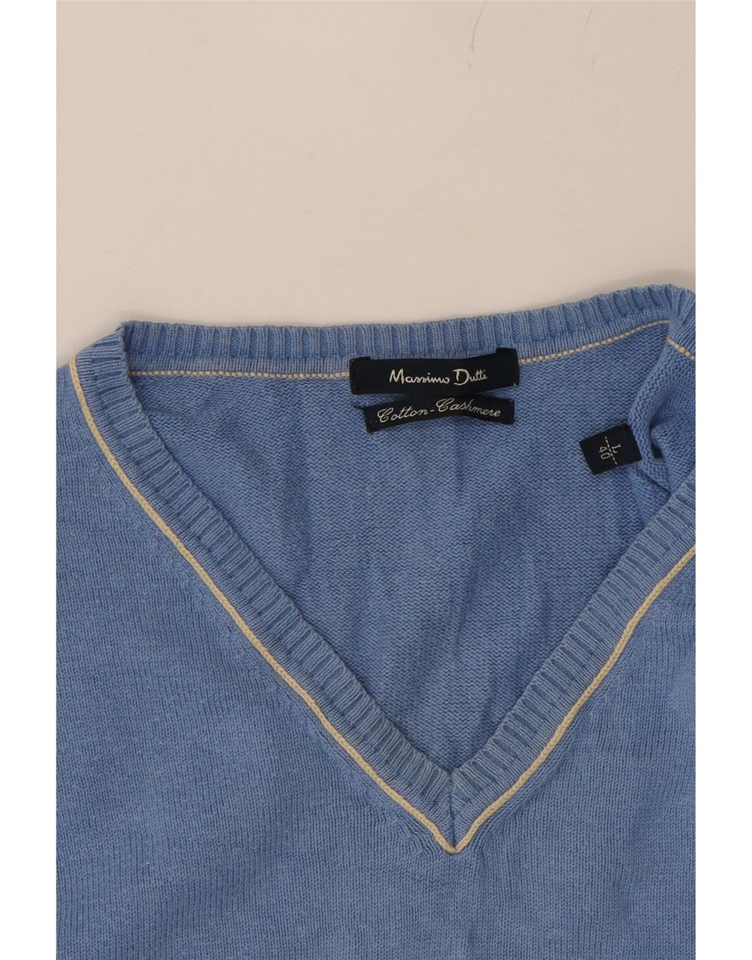 MASSIMO DUTTI Womens V-Neck Jumper Sweater UK 16 Large Blue Cotton Vintage Massimo Dutti and Second-Hand Massimo Dutti from Messina Hembry 