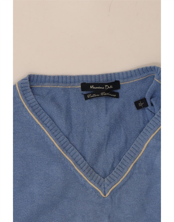 MASSIMO DUTTI Womens V-Neck Jumper Sweater UK 16 Large Blue Cotton Vintage Massimo Dutti and Second-Hand Massimo Dutti from Messina Hembry 