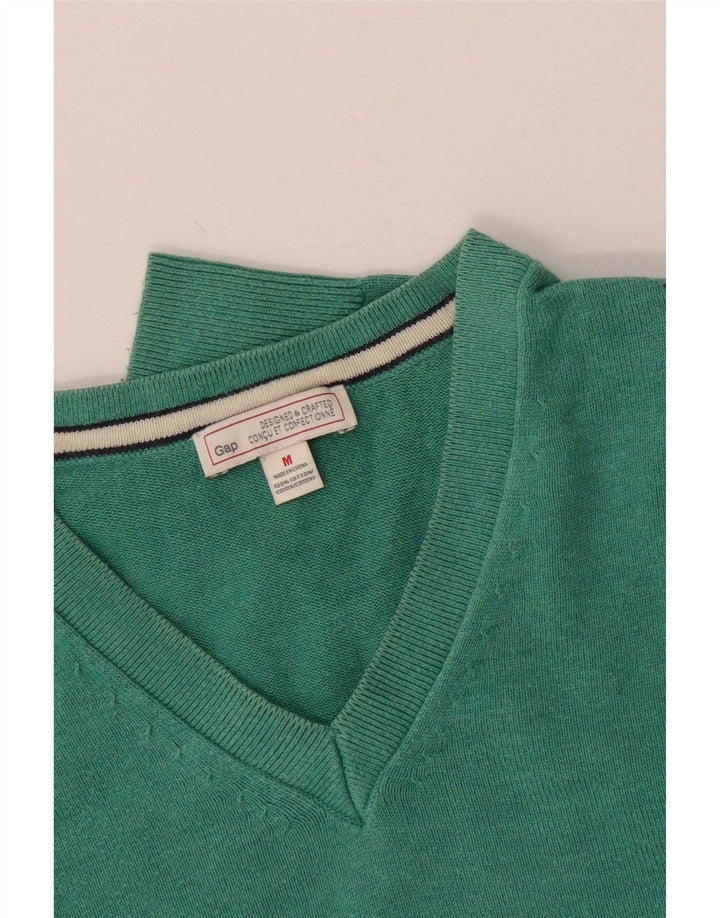 Gap Mens V-Neck Jumper Sweater Medium Green Cotton