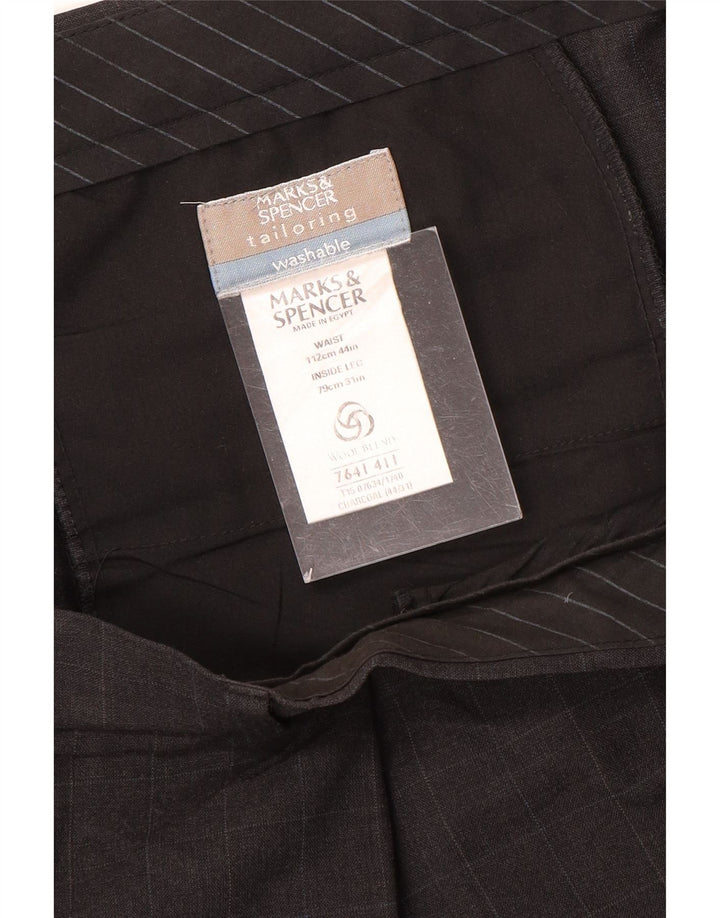 Marks & Spencer Mens Straight Suit Trousers W44 L31 Grey Check Polyester