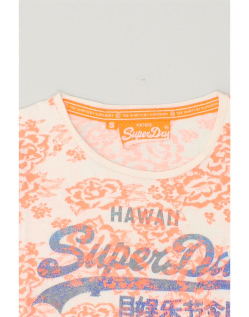 SUPERDRY Womens Graphic T-Shirt Top UK 8 Small Orange Floral Cotton | Vintage Superdry | Thrift | Second-Hand Superdry | Used Clothing | Messina Hembry 