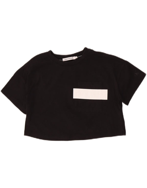 Calvin Klein Jeans Womens Oversized Crop T-Shirt Top UK 6 XS Black Cotton