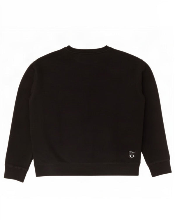 Replay Mens Graphic Sweatshirt Jumper Large Black Colourblock Cotton