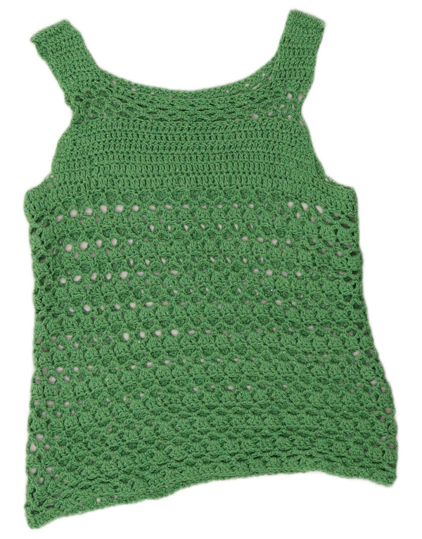 Vintage Womens See Through Crochet Vest Top UK 12 Medium Green