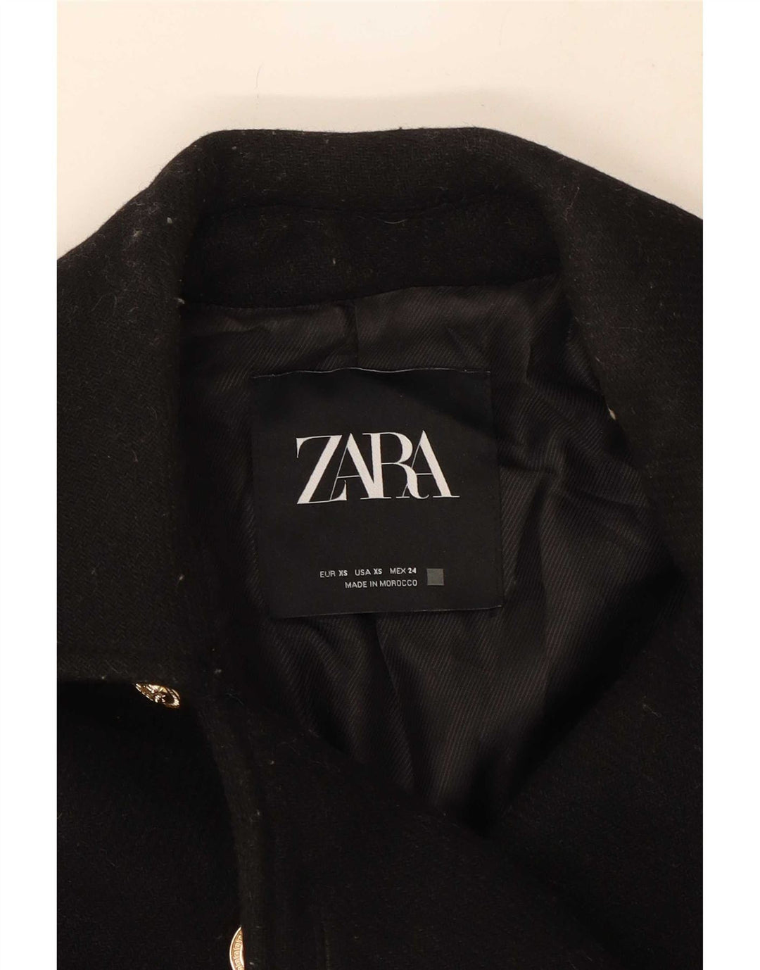 Zara Womens Double Breasted Coat UK 6 XS Black Wool