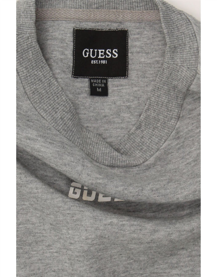 GUESS Womens Crop Graphic Sweatshirt Jumper UK 14 Medium Grey Colourblock Vintage Guess and Second-Hand Guess from Messina Hembry 