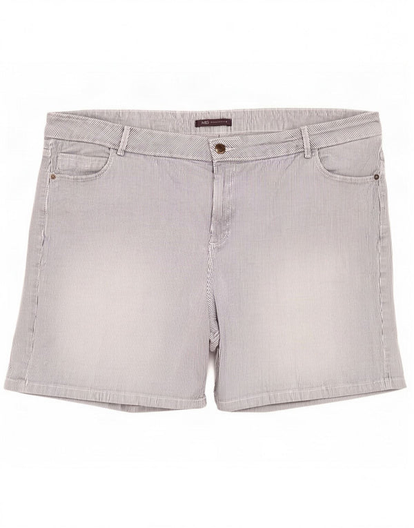 Marks & Spencer Womens Casual Shorts UK 22 3XL W44 Blue Pinstripe Cotton
