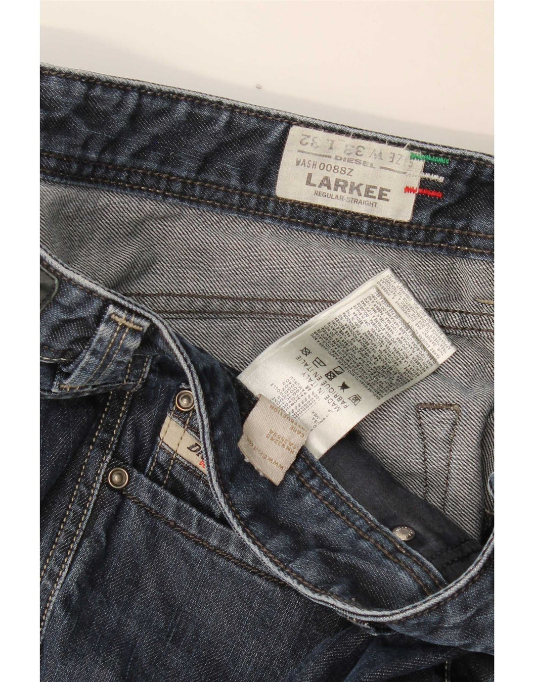 Diesel Mens Larkee Regular Straight Jeans W33 L32 Navy Blue Cotton