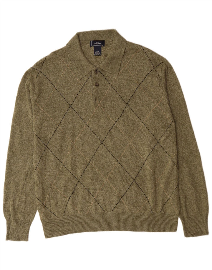 Dockers Mens Polo Neck Jumper Sweater Medium Khaki Argyle/Diamond Acrylic