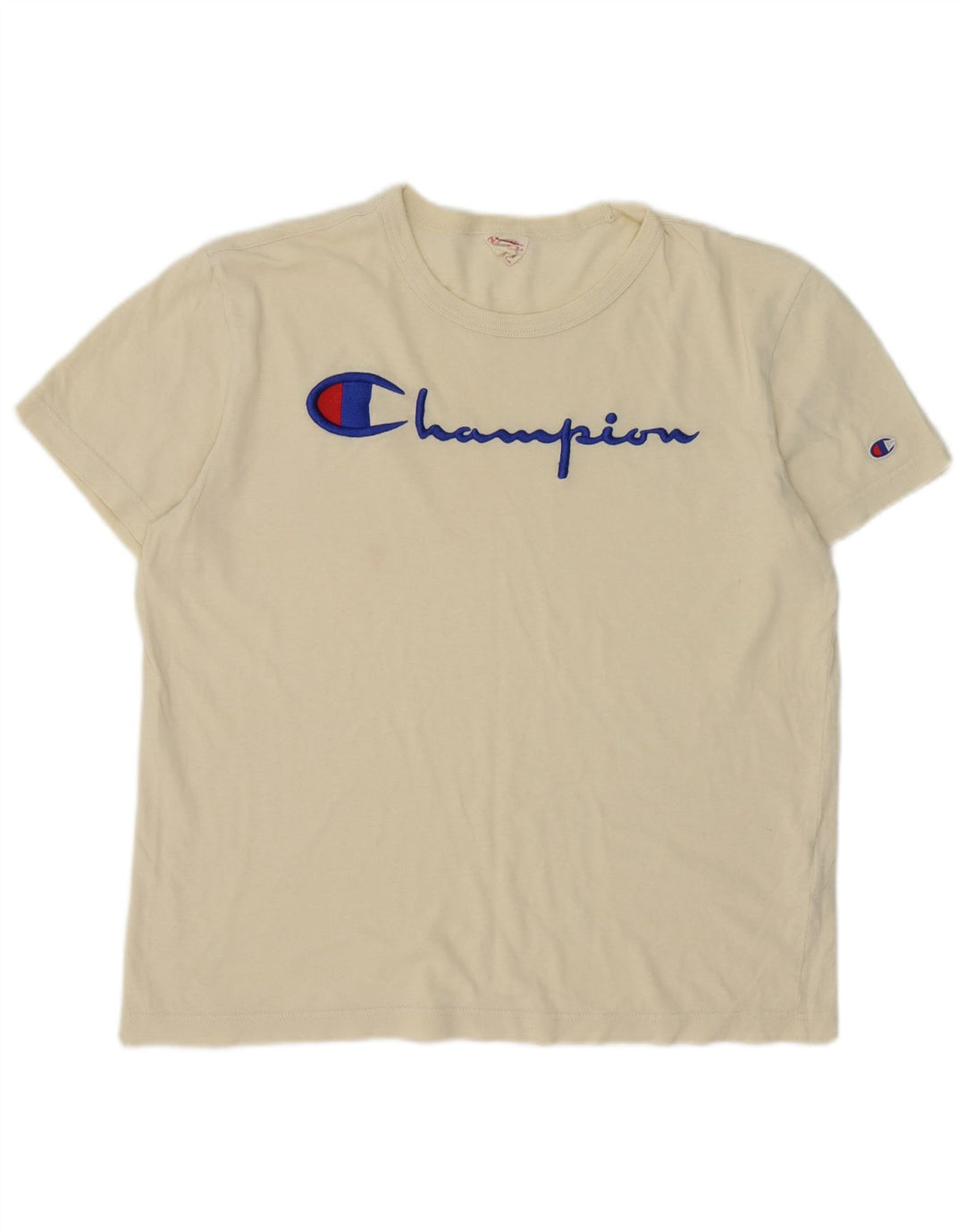 Champion Mens Graphic T-Shirt Top Medium Off White Cotton