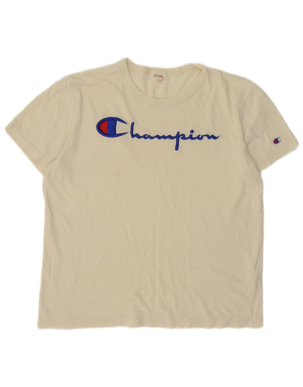 Champion Mens Graphic T-Shirt Top Medium Off White Cotton