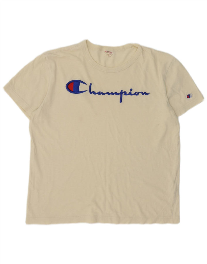 Champion Mens Graphic T-Shirt Top Medium Off White Cotton