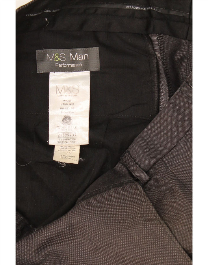 Marks & Spencer Mens Straight Suit Trousers W32 L33 Grey Wool