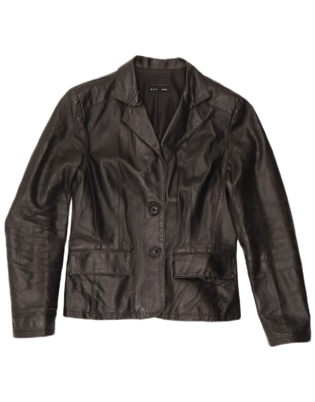 Sasch Womens 2 Button Leather Blazer Jacket UK 10 Small Black Leather
