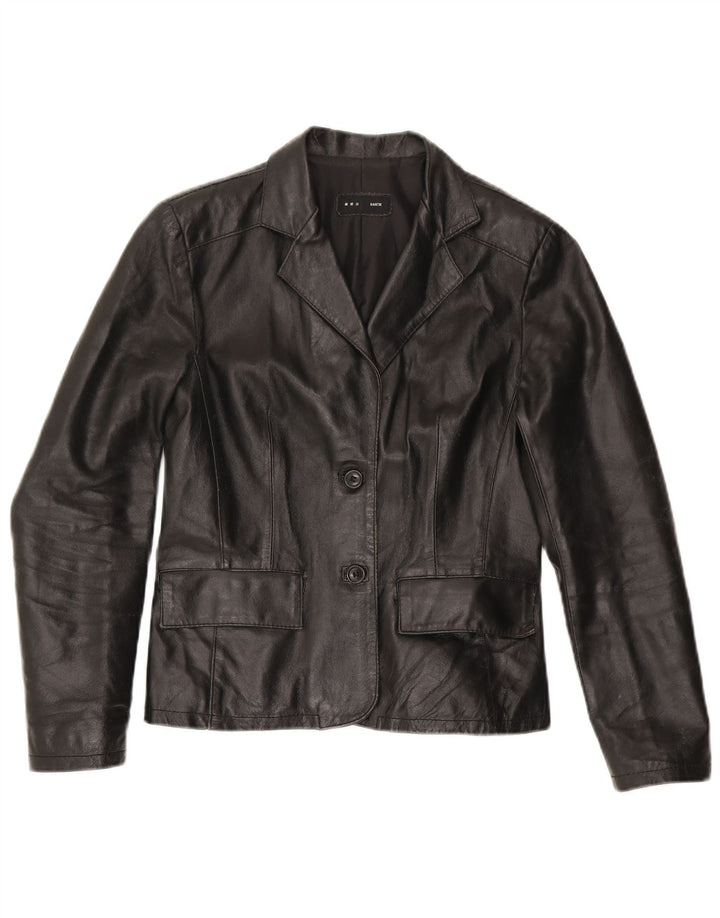 Sasch Womens 2 Button Leather Blazer Jacket UK 10 Small Black Leather