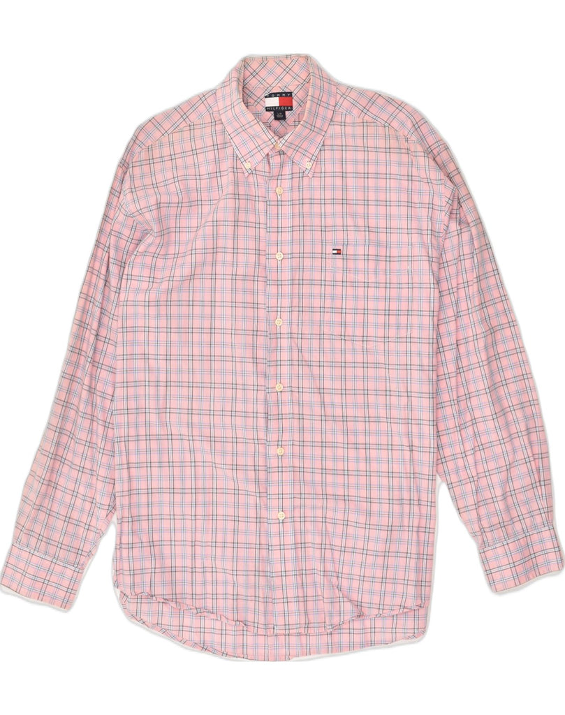 TOMMY HILFIGER Mens Shirt Large Pink Check Cotton | Vintage Tommy Hilfiger | Thrift | Second-Hand Tommy Hilfiger | Used Clothing | Messina Hembry 