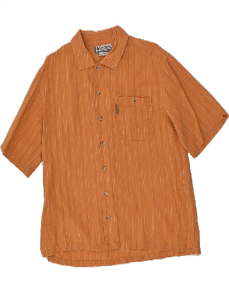 COLUMBIA Womens Loose Fit Short Sleeve Shirt UK 10 Small Orange Striped | Vintage Columbia | Thrift | Second-Hand Columbia | Used Clothing | Messina Hembry 