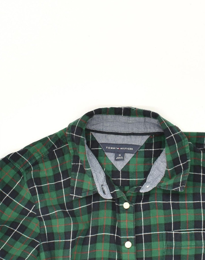 TOMMY HILFIGER Womens Pullover Shirt UK 14 Medium Green Check Cotton | Vintage Tommy Hilfiger | Thrift | Second-Hand Tommy Hilfiger | Used Clothing | Messina Hembry 