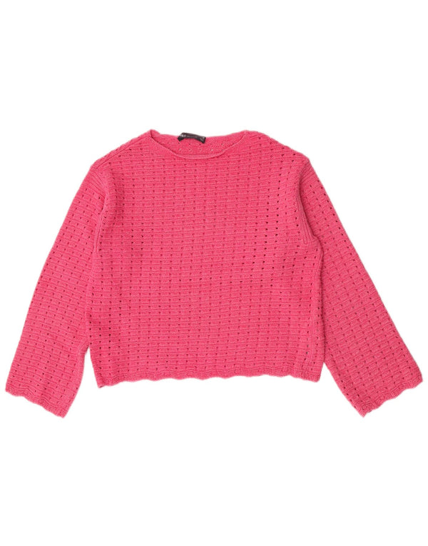 Marks & Spencer Womens Crop Boat Neck Jumper Sweater UK 14 Medium Pink