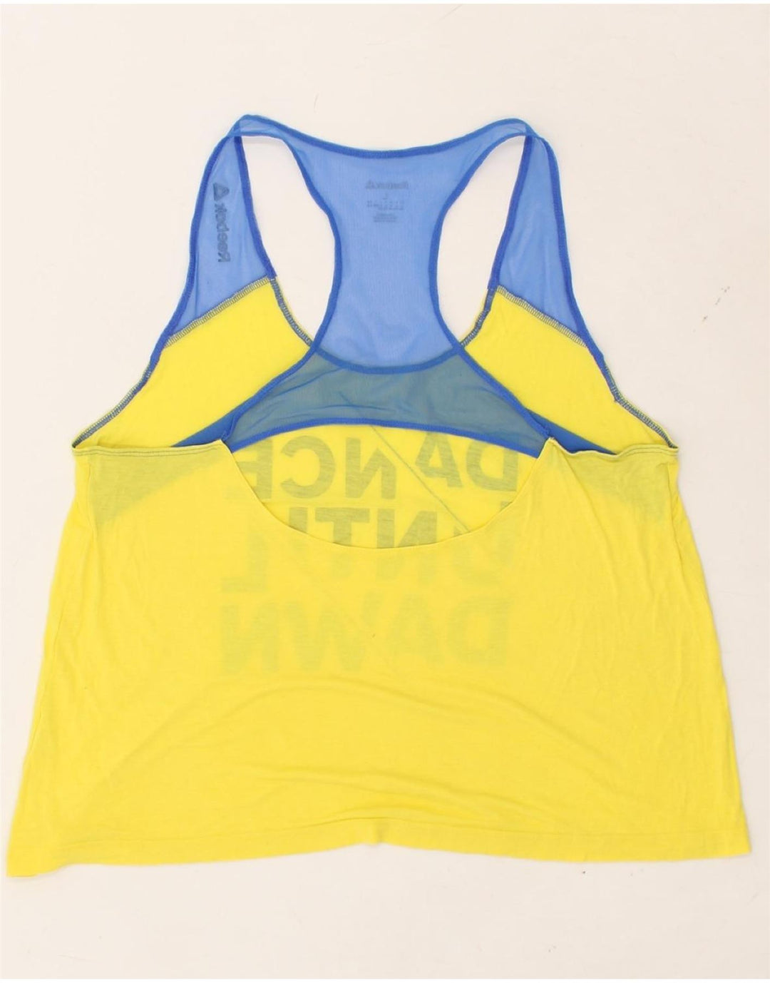 REEBOK Womens Graphic Vest Top UK 14 Large Yellow Colourblock Vintage Reebok and Second-Hand Reebok from Messina Hembry 