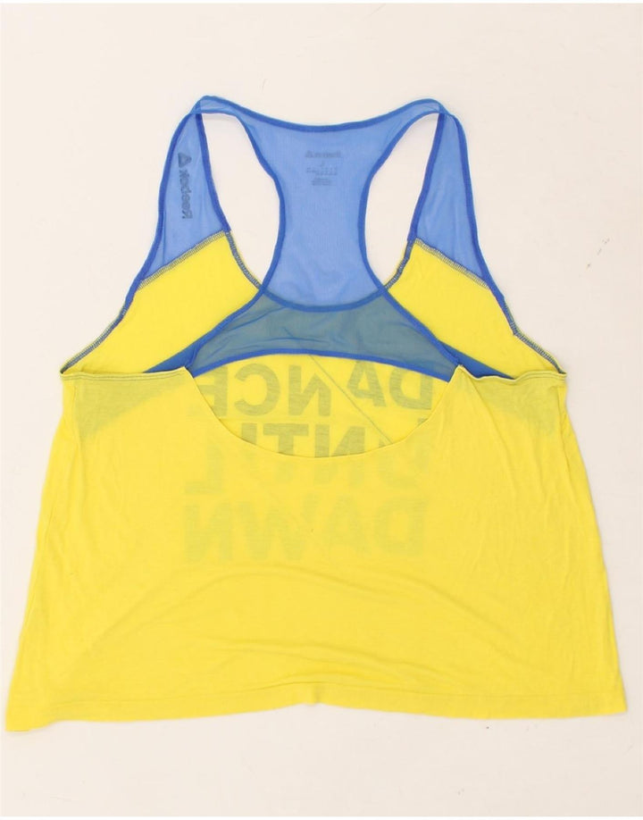 REEBOK Womens Graphic Vest Top UK 14 Large Yellow Colourblock Vintage Reebok and Second-Hand Reebok from Messina Hembry 