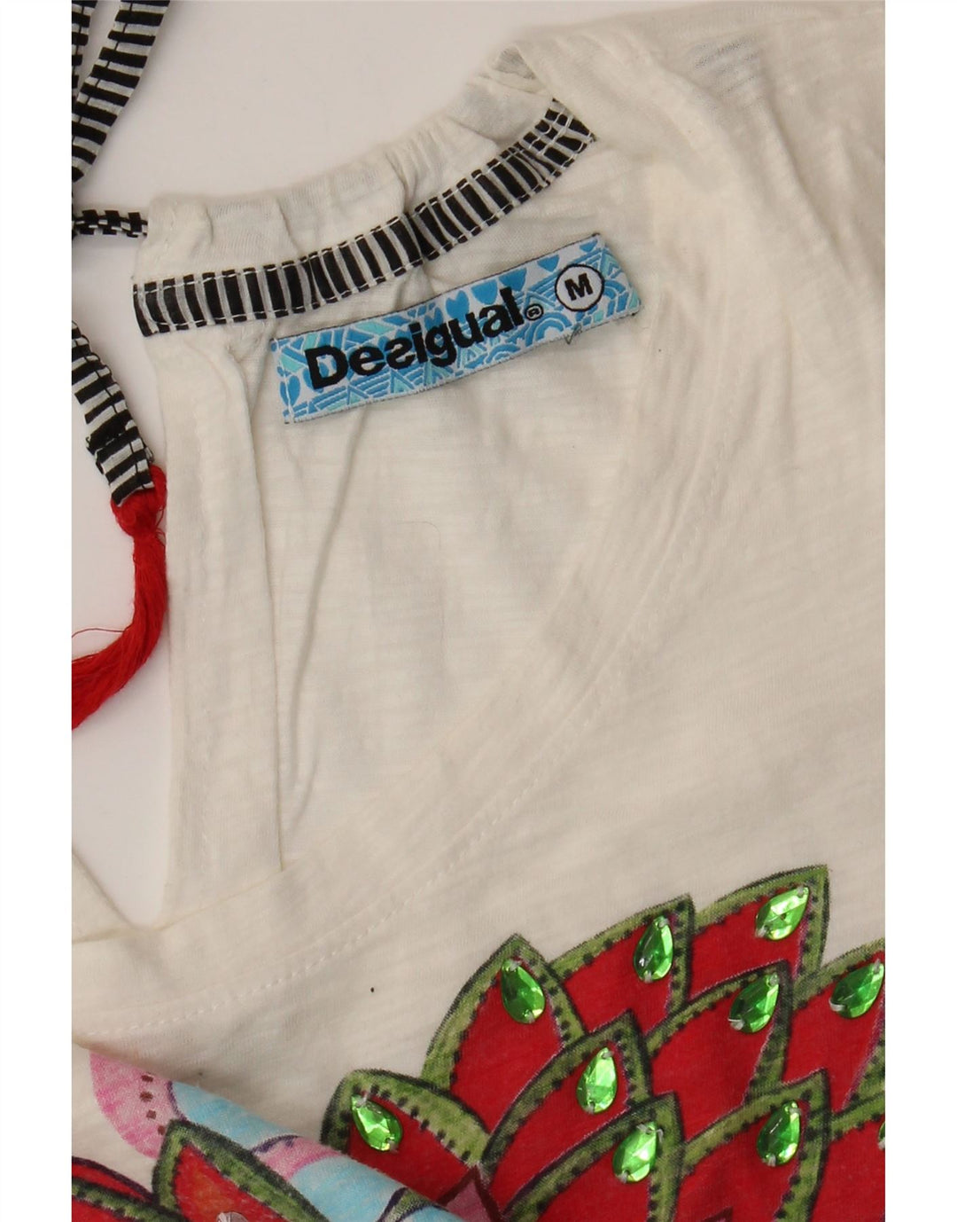 DESIGUAL Womens Graphic T-Shirt Top UK 12 Medium White Floral