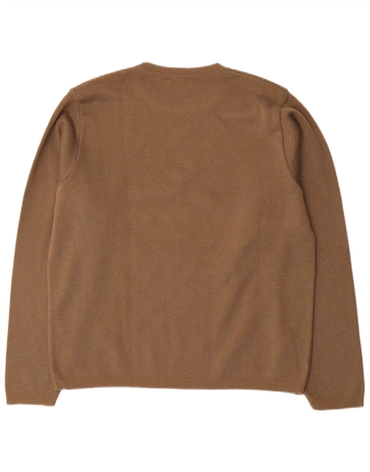 Trussardi Jeans Mens Crew Neck Jumper Sweater Medium Brown Wool