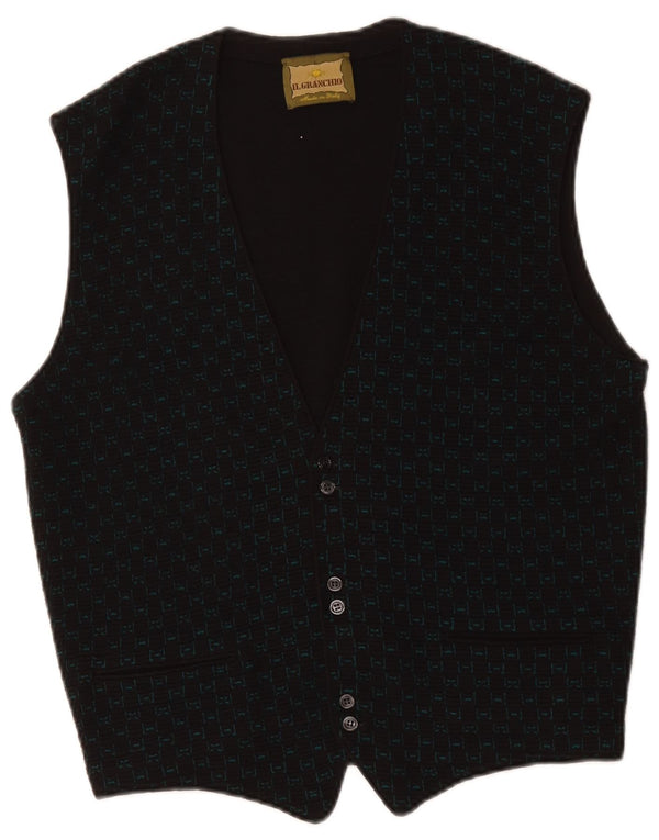 Il Granchio Mens Sleeveless Cardigan Sweater Small Black Check