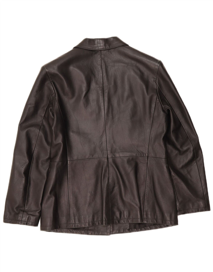 Vintage Womens 3 Button Leather Blazer Jacket IT 48 XL Black Leather