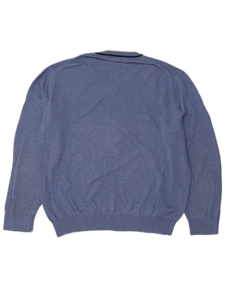 Nautica Mens V-Neck Jumper Sweater Large Blue Cotton