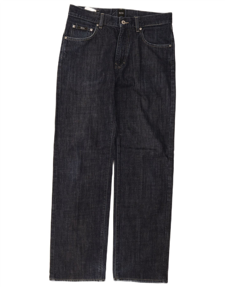 Hugo Boss Mens Straight Jeans W32 L32 Navy Blue Cotton
