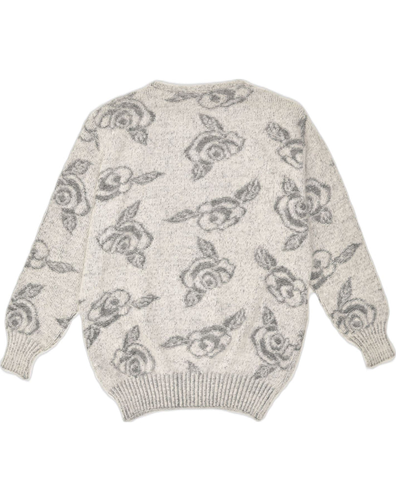 VINTAGE Womens Boat Neck Jumper Sweater UK 22 3XL Grey Floral Wool | Vintage Vintage | Thrift | Second-Hand Vintage | Used Clothing | Messina Hembry 