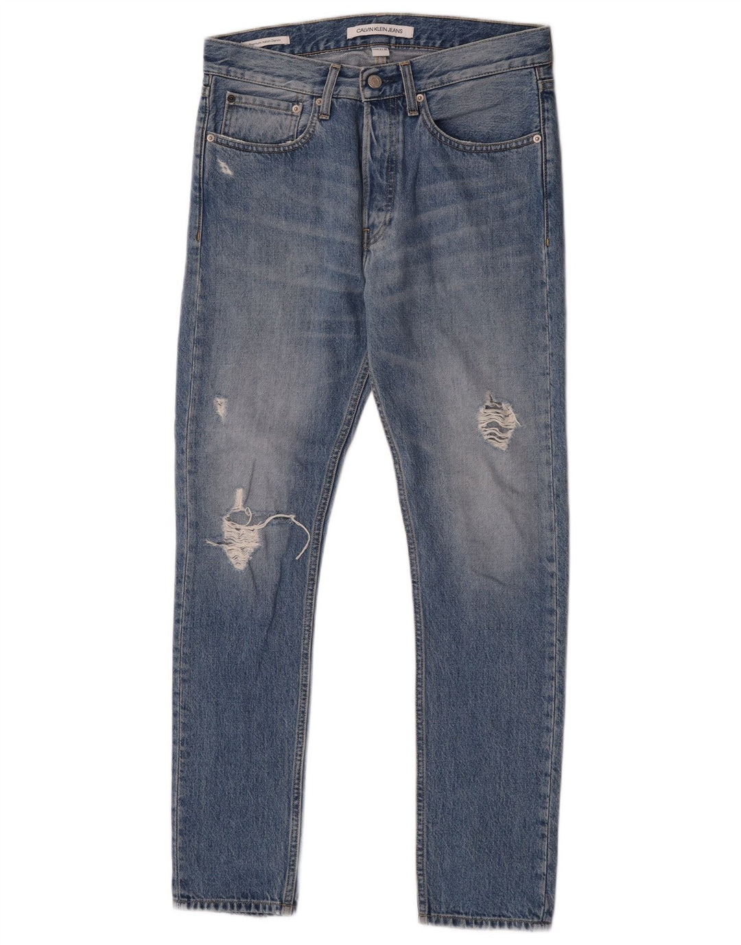 Calvin Klein Mens Distressed Slim Jeans W29 L30 Blue Cotton