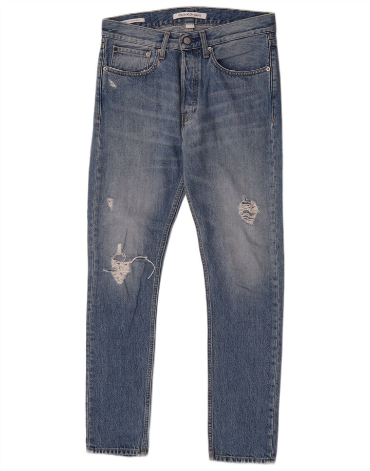 Calvin Klein Mens Distressed Slim Jeans W29 L30 Blue Cotton