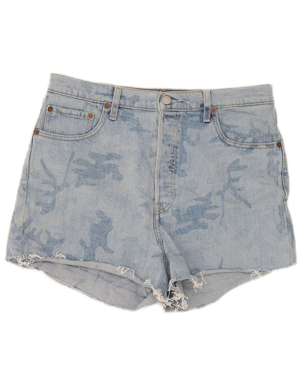 Levi's Womens Ribcage High Waist Denim Shorts W32 Large Blue Camouflage