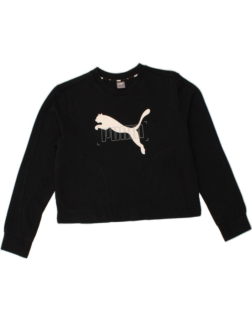 PUMA Womens Crop Graphic Sweatshirt Jumper UK 10 Small Black Cotton Vintage Puma and Second-Hand Puma from Messina Hembry 