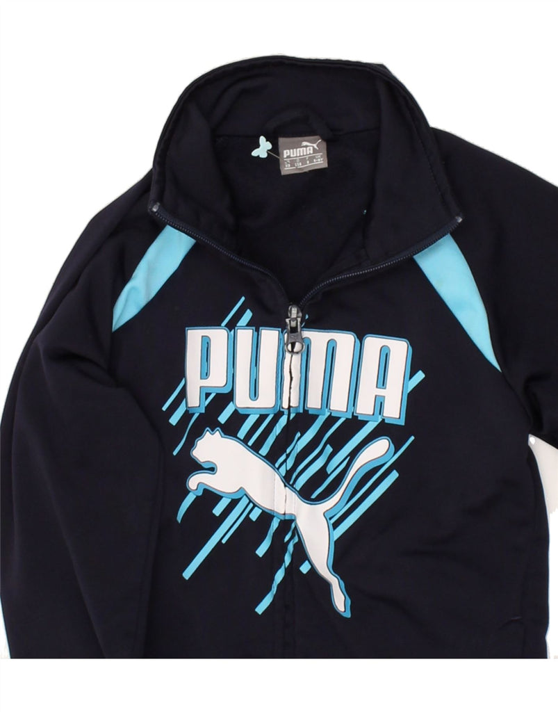 PUMA Boys Graphic Tracksuit Top Jacket 5-6 Years Navy Blue Polyester | Vintage Puma | Thrift | Second-Hand Puma | Used Clothing | Messina Hembry 