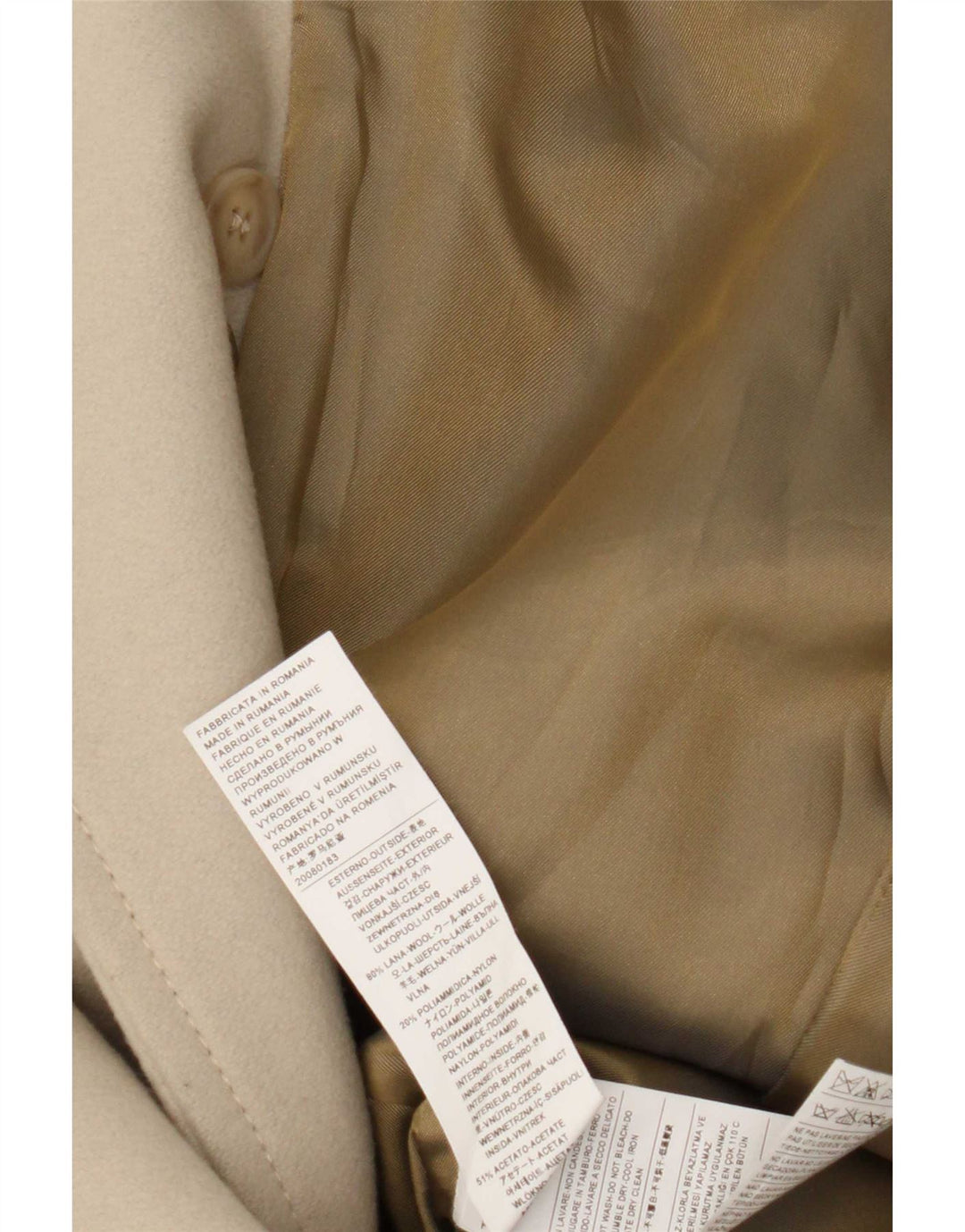 Sisley Womens Double Breasted Coat IT 40 Small Beige Wool