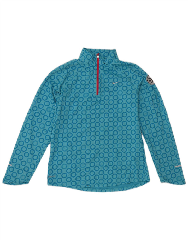Nike Girls Zip Neck Pullover Tracksuit Top 13-14 Years XL Blue Geometric
