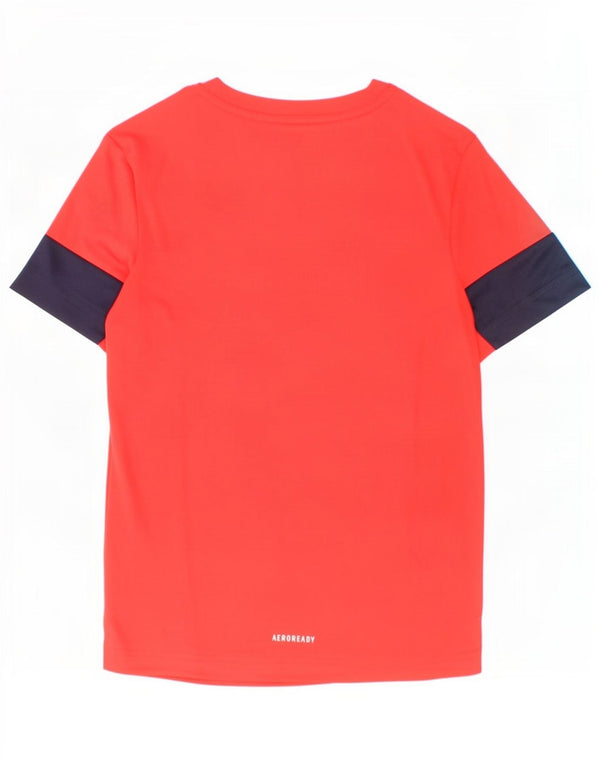 Adidas Boys Aeroready T-Shirt Top 7-8 Years Red Colourblock Polyester
