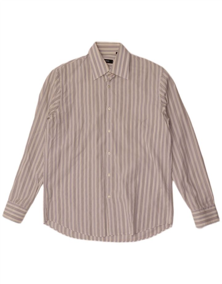 Hugo Boss Mens Shirt Size 41 16 Large White Striped Cotton