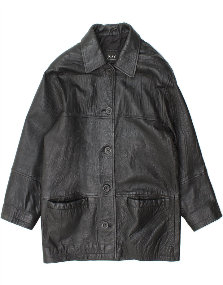 JOY Womens Leather Coat UK 14 Medium Black Leather Vintage Joy and Second-Hand Joy from Messina Hembry 