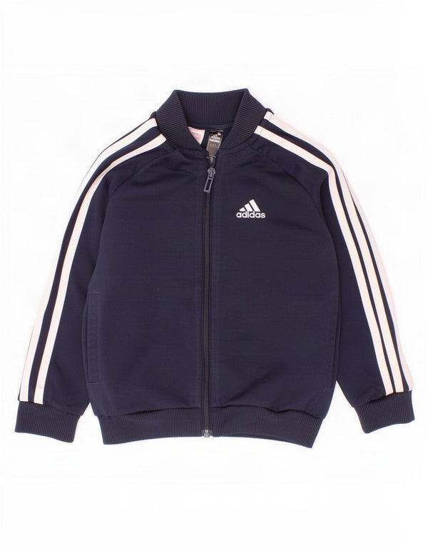 Adidas Boys Tracksuit Top Jacket 3-4 Years Navy Blue Cotton