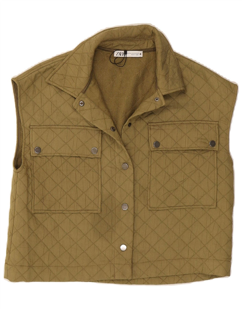 ZARA Womens Oversized Quilted Gilet UK 6 XS Khaki Polyester Vintage Zara and Second-Hand Zara from Messina Hembry 
