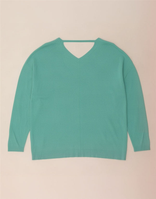 Marks & Spencer Womens V-Neck Jumper Sweater UK 22 3XL Turquoise Viscose