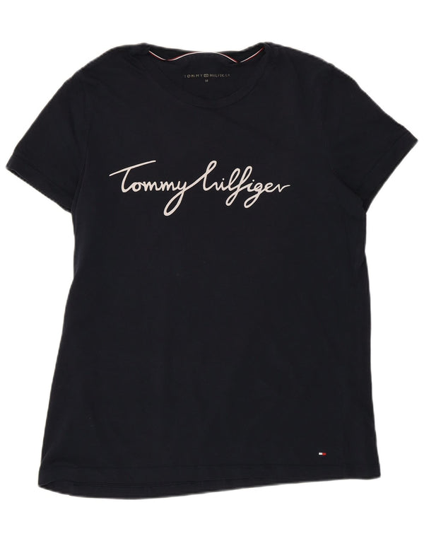 Tommy Hilfiger Womens Graphic T-Shirt Top UK 14 Medium Navy Blue Cotton