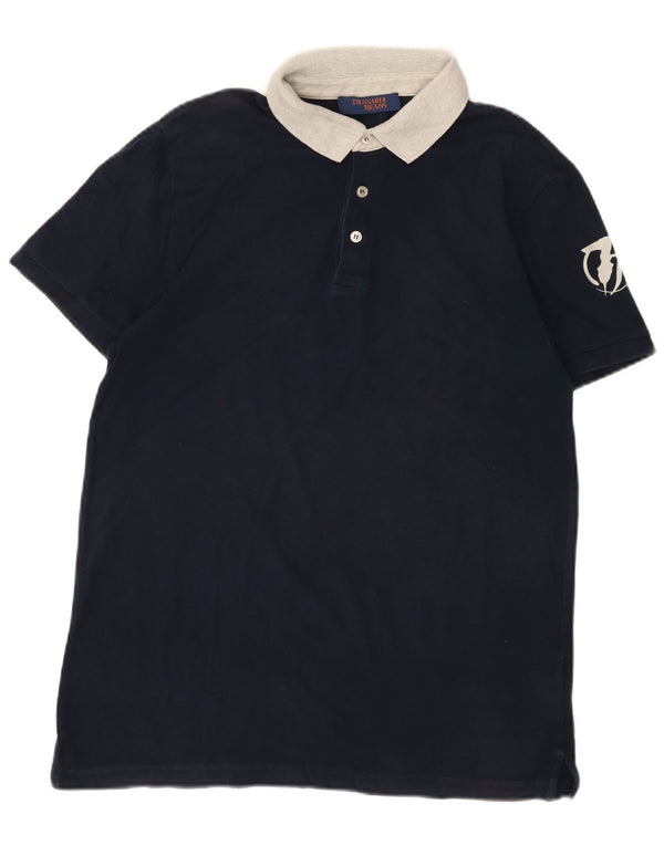 Trussardi Jeans Mens Polo Shirt Large Navy Blue Cotton