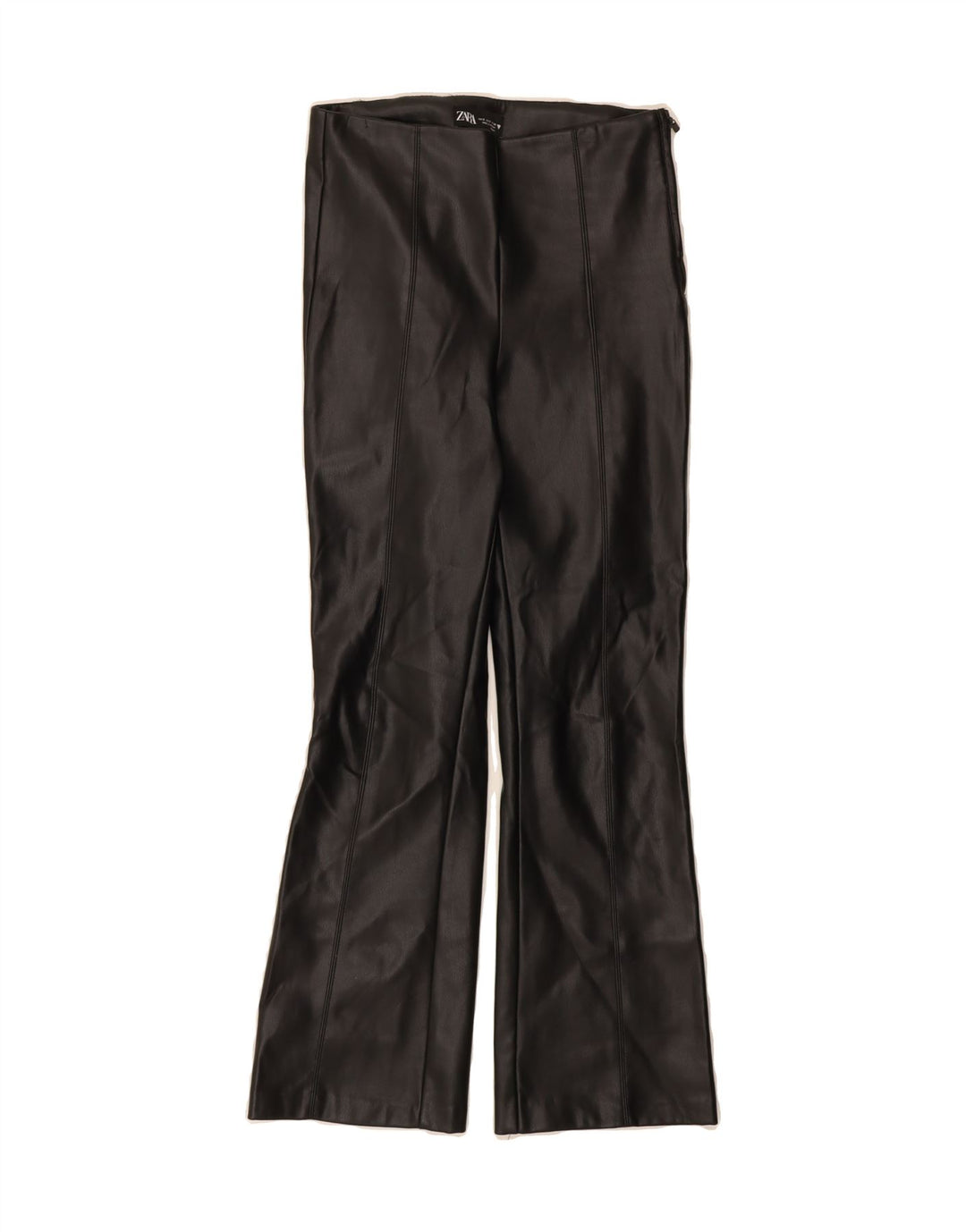 ZARA Womens Bootcut Faux Leather Trousers Small W26 L26 Black Vintage Zara and Second-Hand Zara from Messina Hembry 