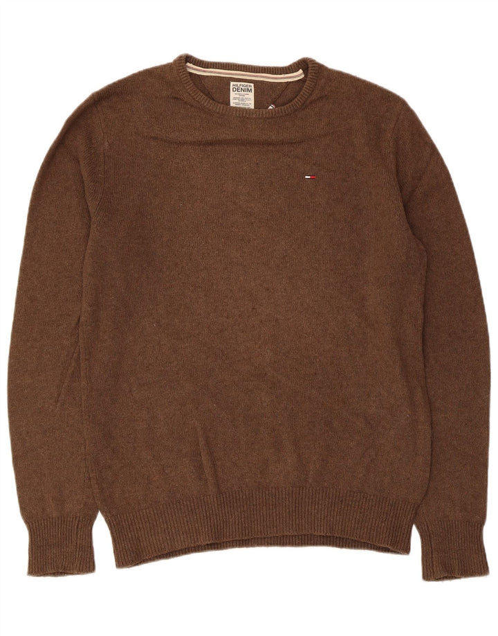 Tommy Hilfiger Mens Crew Neck Jumper Sweater Small Brown Cotton